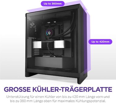 Корпус NZXT H7 Flow для ПК, Mid-Tower ATX, чорний, з потужною вентиляцією, підтримка до 3х 120-мм вентиляторів знизу для охолодження відеокарти, 3х 120-мм фронтальних вентиляторів, місце для радіатора 420 мм спереду