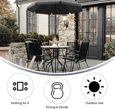 Садовий набір меблів Flash Furniture Nantucket 6 предметів коричневий: стіл, парасоля та 4 складані стільці (чорні)