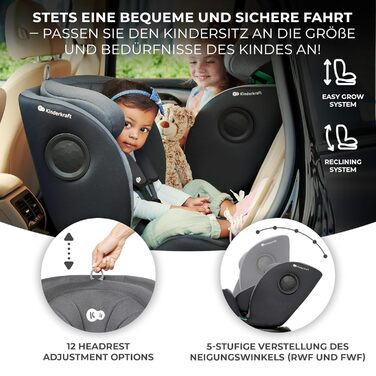 Дитяче автокрісло Kinderkraft I-360, 0-36 кг, I-Size 40-150 см, обертається на 360°, ізофікс, регульована підголівник і спинка, сіре