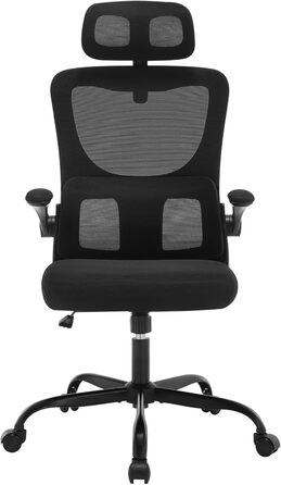 Ергономічне офісне крісло WOLTU BS161sz, сітчасте, з регульованою висотою, підголівником, підтримкою попереку, відкидними підлокітниками, до 150 кг, чорне