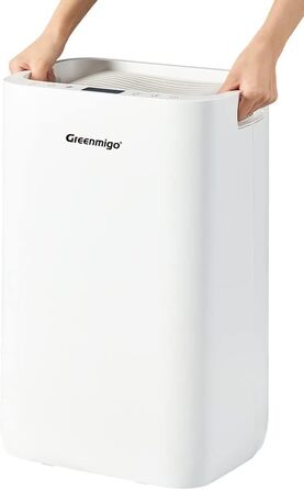 Greenmigo осушувач повітря 20 л/доба з HEPA-фільтром, іонізатором, функцією очищення повітря та сушіння білизни для приміщень до 60 м², електричний, з можливістю безперервного зливу