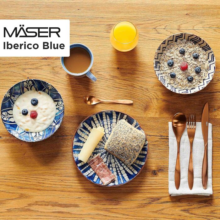 Сервіз обідній MÄSER Iberico Blue, 12 предметів, для 4 осіб, марокканський стиль, білі та сині тарілки зі візерунками, кам'яний посуд