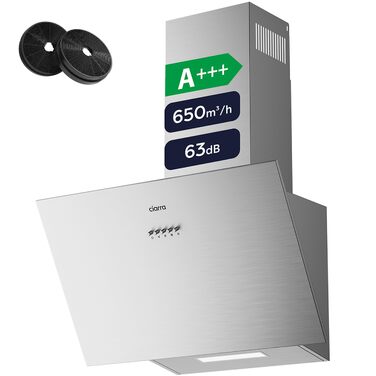 Похила витяжка CIARRA CBCS6762A A+++ 60 см, нержавіюча сталь, продуктивність 650 м³/год, з вугільним фільтром CBCF003, режим рециркуляції та відведення