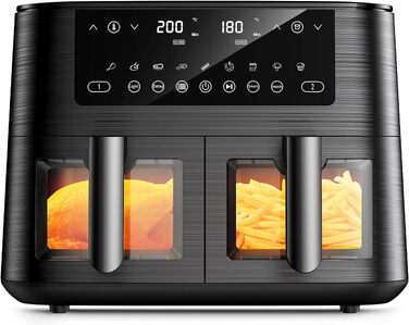 Аерофритюрниця з двома камерами та вікном перегляду 9л, Airfryer 9-в-1 з сенсорним керуванням, антипригарне покриття, для здорового приготування без олії