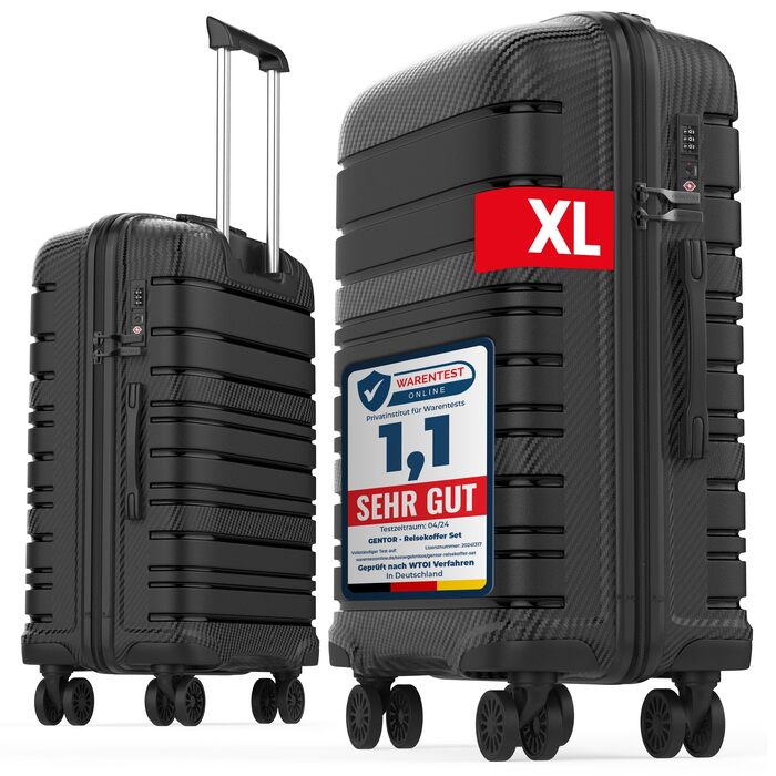 Валіза для подорожей велика XL, чорна, жорсткий корпус, 74x49x29 см, з TSA-замком та 4 колесами, легка