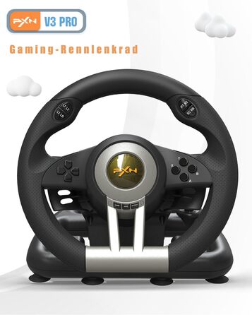 PXN V3 Pro Ігровий кермо з педалями для ПК, PS4, PS3, Xbox, Nintendo Switch. 180° поворот, вібрація, педалі, перемикачі швидкостей - Чорний