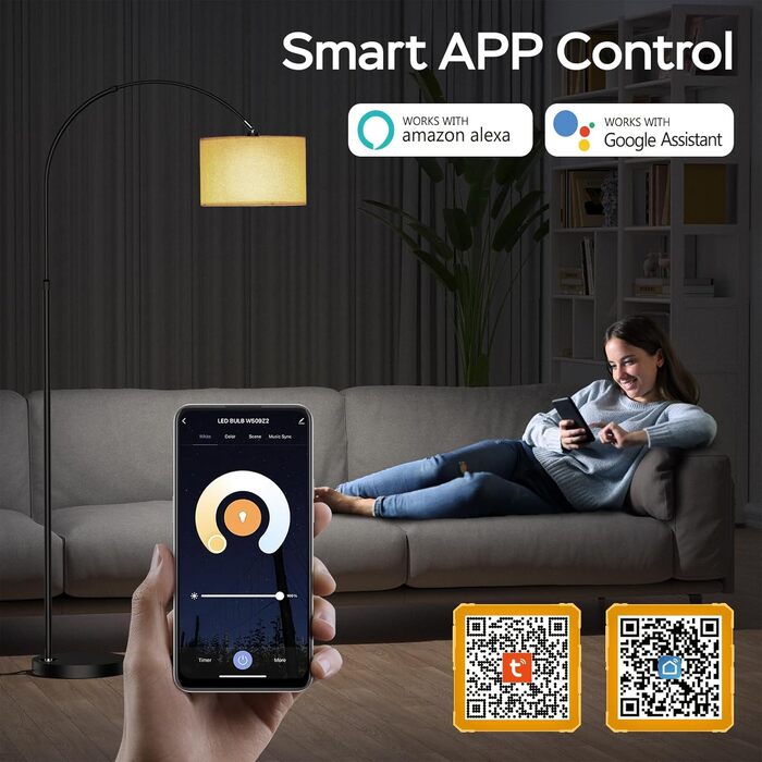 Розумна підлогова лампа Modlicht з RGB, сумісна з Alexa та Google Home, димована, Wi-Fi, зміна кольору, E27 9W, для вітальні та спальні, лляний абажур