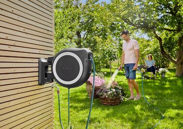 Gardena Wand-Schlauchbox RollUp M 20м: Автоматичний садовий шланг з намотувачем для поливу, кріплення на стіну, з пістолетом та 20м шлангом Gardena (18612-60)