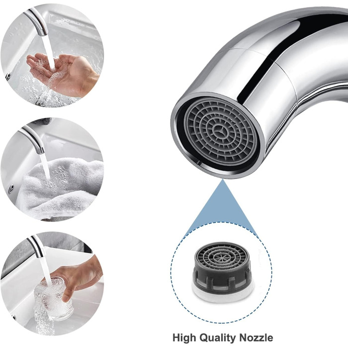 Змішувач для ванної кімнати/кухні Auralum з поворотним виливом 360°, з високоякісної латуні з хромовим покриттям, з підключенням 60 см, однорідний
