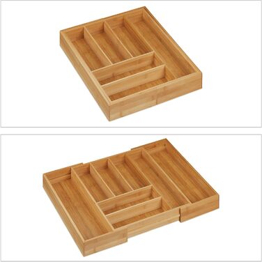 Розсувний органайзер для столових приборів Relaxdays з бамбука, для шухляд, натуральний, 6,5x57,5x43 см