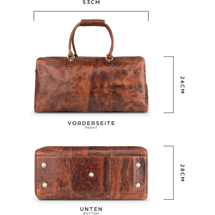 Дорожня сумка з натуральної шкіри LEABAGS, 40 л, преміум, для жінок і чоловіків, коричнева, спортивна, для подорожей, тренувань та літака