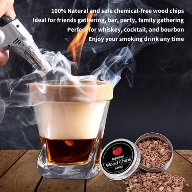Набір для копчення коктейлів Whiskey Smoker Kit з пальників, для віскі, бурбону, з 4 смаками дерев'яної стружки, подарунковий набір для любителів коктейлів, чоловіків, тата, чоловіка, шефа
