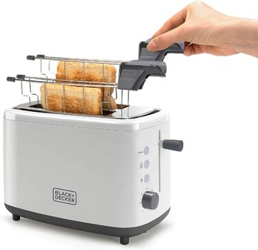 Тостер Black+Decker BXTOA820E, 820Вт, 2 широкі відділення, 7 режимів, підставка для булочок, білий