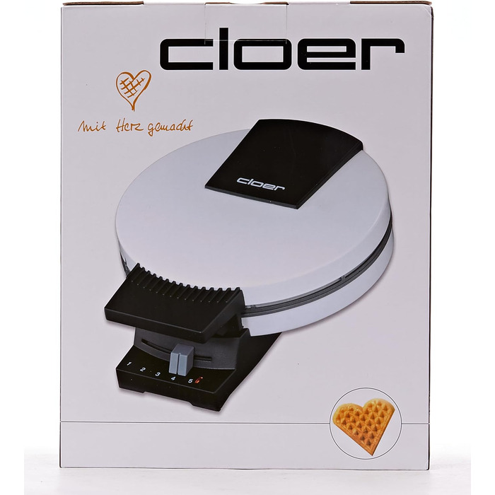 Вафельниця Cloer 171, 930 Вт, 16 см, антипригарна, металева, біла, для серцевидних вафель, без сигналу