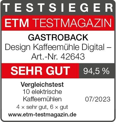 Кавомолка GASTROBACK Design Digital, 31 режим помолу, автоматичне помел у холдер або контейнер, сріблясто-чорна