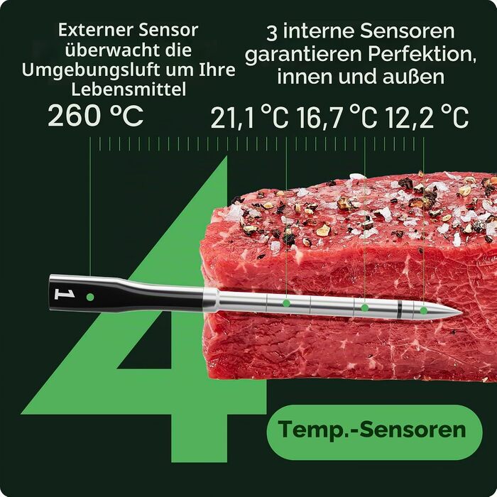 Розумний бездротовий термометр для м'яса Chef iQ з ультратонким щупом, Bluetooth цифровий харчовий термометр з хабом та 1 щупом для дистанційного моніторингу (2023)