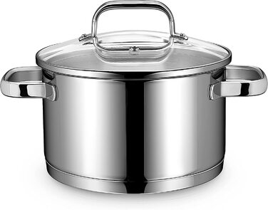 Каструля індукційна Linnuo 20 см з кришкою, 3,5 л, з нержавіючої сталі 18/10, холодна ручка, універсальна для всіх плит, підходить для макаронів та спагетті