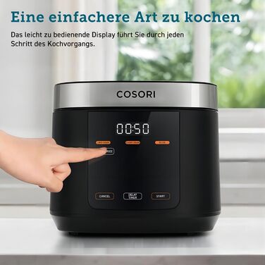 Мультиварка-рисоварка COSORI 5 л з 17 програмами, Fuzzy Logic, пароварка з нержавіючою вставкою, книга рецептів, функція повільного приготування, преміальний внутрішній казан, підтримка тепла, таймер, чорна