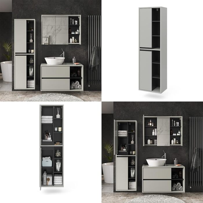 Пенал для ванної Vicco Viola, антрацит, 50x170 см, з дверцятами і відкритими полицями
