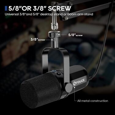 Динамічний мікрофон FDUCE SL40+ для подкастів, USB/XLR, набір для геймінгу та стримінгу з кронштейном, вихід для навушників, кнопка вимкнення звуку, регулятор гучності