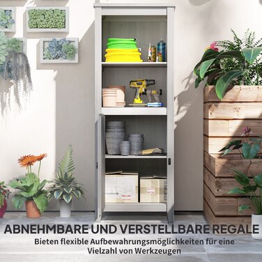 Outsunny Garden Шафа з дерева, Садовий сарай стійкий до погодних умов 60x60x160см, Садовий сарай з дверима, регульовані по висоті полиці, Садова шафа, що закривається, Садовий сарай для саду, Тераса, Задній двір, Світло-сірий