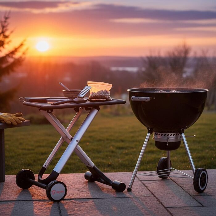 Складаний стіл-візок для гриля BBQ-Toro, чорний, 65 x 41 x 65 см, алюмінієвий допоміжний стіл з металевою робочою поверхнею для аксесуарів та вуличної кухні