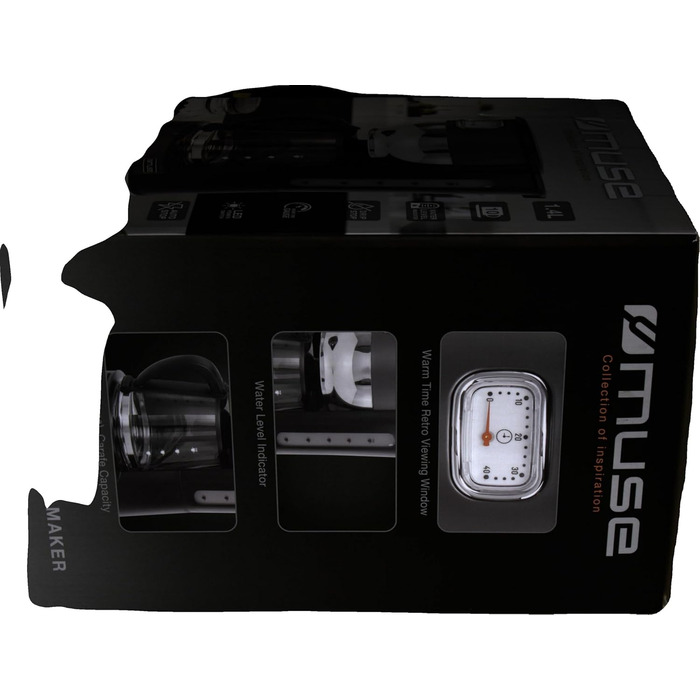 Кавоварка MUSE MS-220 DG з глечиком, 10 чашок, з функцією підігріву, скляна каністра, нержавіюча сталь, сіра