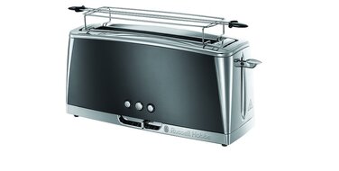 Тостер Russell Hobbs Luna Edelstahl Grau для 2-х скибочок хліба (широкі слоти) з підставкою для булочок, 6 режимів підсмажування, розморожування та підігрів - 23251-56