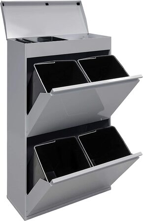 ARREGUI Top CR622-B контейнер для сортування сміття зі сталі з кришкою, 4 секції, відро для сміття для кухні, зйомні внутрішні відерця з ручкою, 4×17 л (68 л), світло-сірий