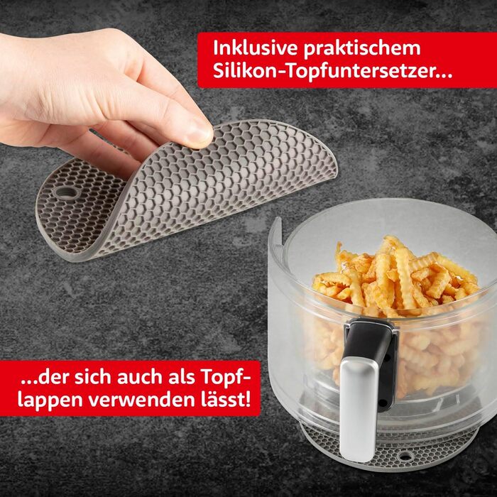 Цифрова аерофритюрниця GOURMETmaxx 3,3 л, скляна чаша, 1400 Вт, чорна/прозора, безжирне смаження, таймер