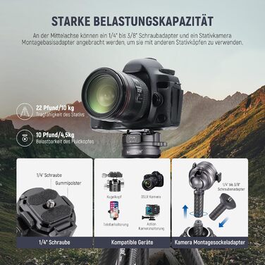 NEEWER LITETRIP LT32 Карбоновий штатив 157 см з 360° панорамною головкою, ±15° рівнем, знімною центральною віссю, швидкозатискачем Arca, сумісний з Peak Design Capture V3