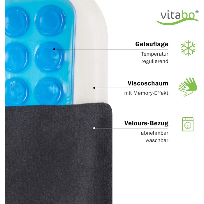 Vitabo ергономічна подушка для сидіння з гелем, ортопедична подушка для куприка, чорна