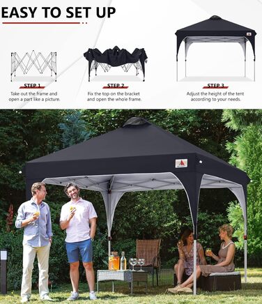 ABCCANOPY павільйон 2,5x2,5 м, водонепроникний, складаний, чорний, для саду, фестивалів, сонцезахисту, з роликовою сумкою, 4 мішки для обтяження, 4 мотузки, 4 кілки