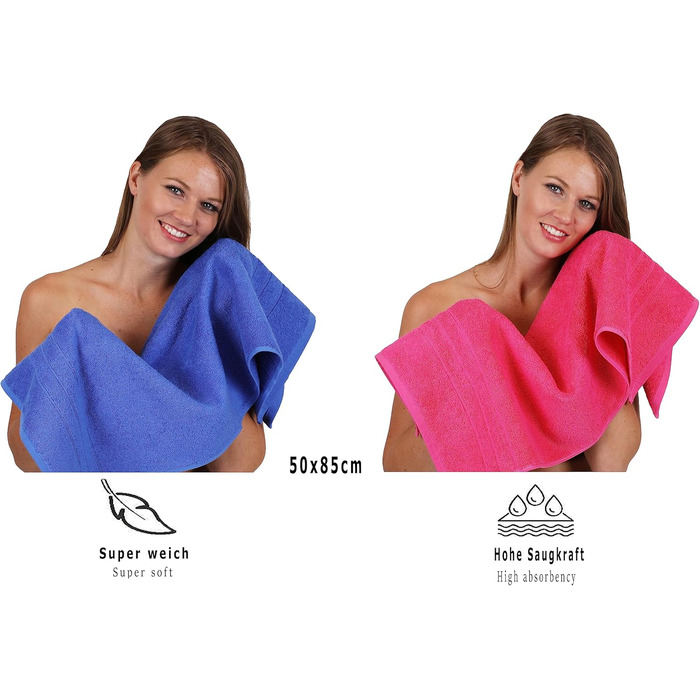 Набір рушників Betz DELUXE 8 шт, 100% бавовна, банні, для душу, для рук, для обличчя, фуксія та сині