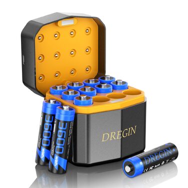 Набір акумуляторів AA Li-ion 1.5V 3600mWh (12 шт.) з зарядним пристроєм, висока ємність, 2000 циклів перезарядки, синій