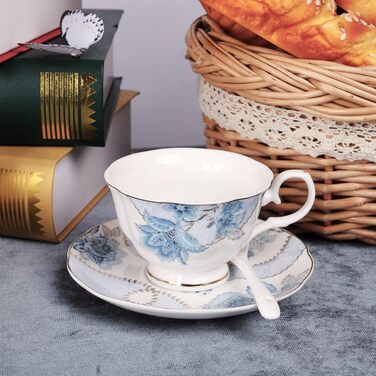 Порцеляновий чайний сервіз Fanquare Blue Flowers на 6 персон: чашки, блюдця, чайник, цукорниця, молочник, весільний набір, китайський кавовий сервіз