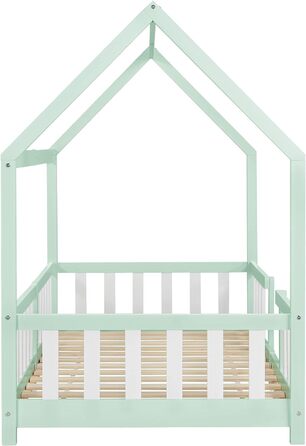 Дитяче ліжко-хаус Sisimiut 90x200 см з бортиками, підліжковим каркасом, з масиву сосни, світло-сіре/біле, [en.casa]