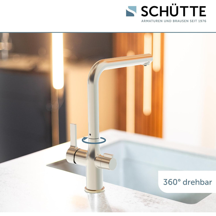 Кухонний змішувач SCHÜTTE 99805 AQUASTAR PRO з системою фільтрації води, 3-ходовий кран для питної води проти вапна та важких металів, нержавіюча сталь
