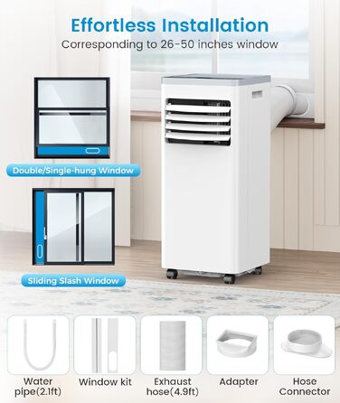Мобільний кондиціонер Electactic 9000 BTU 3-в-1: з осушувачем, вентилятором, дистанційним керуванням та таймером на 24 години (Преміум білий)