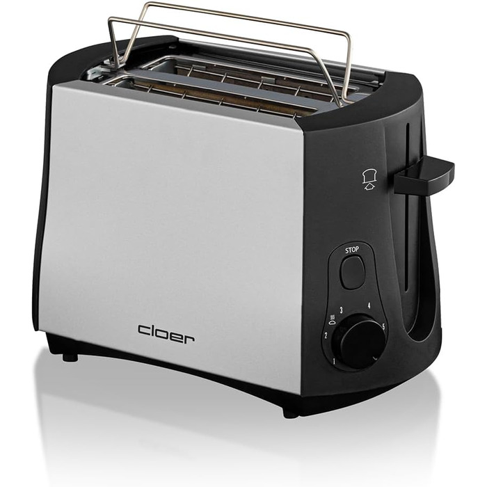 Тостер Cloer 3410, 825 Вт, для 2 тостів, з підставкою для булочок, функція додаткового підйому, піддон для крихт, матовий теплоізольований металевий корпус