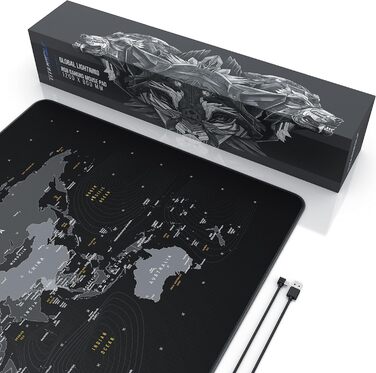 Килимок для миші TITANWOLF XXXL RGB з підсвічуванням LED, 1200 x 600 мм – для геймінгу, з гумовою основою, карта світу