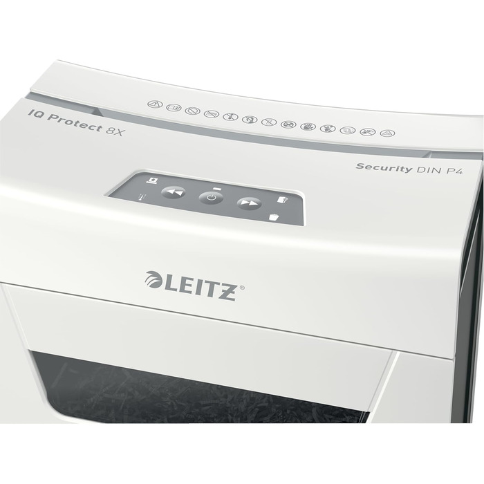 Leitz IQ 10X Premium Protect: Шредер для документів P4, 8 листів, частинковий різання, білий, для офісу та дому, сертифікований TÜV+GS