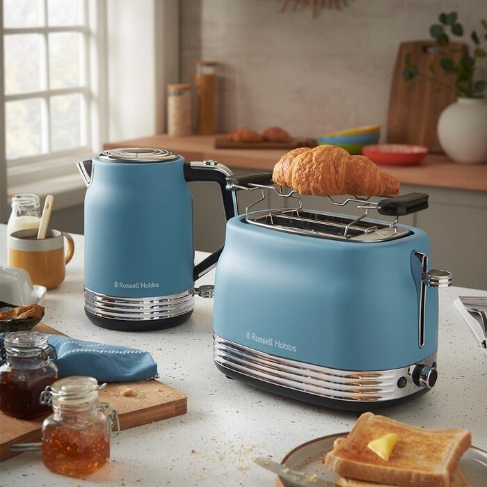 Тостер Russell Hobbs Hanley на 2 тости, блакитний (6 режимів, широкі слоти, розморожування, підігрів, підйом тостів)
