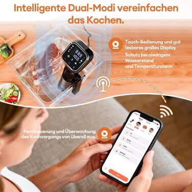 Су-від приготувальник Smart 1100W з Wi-Fi, нержавіюча сталь, ±0.1°C, 25-95°C для дому - чорний