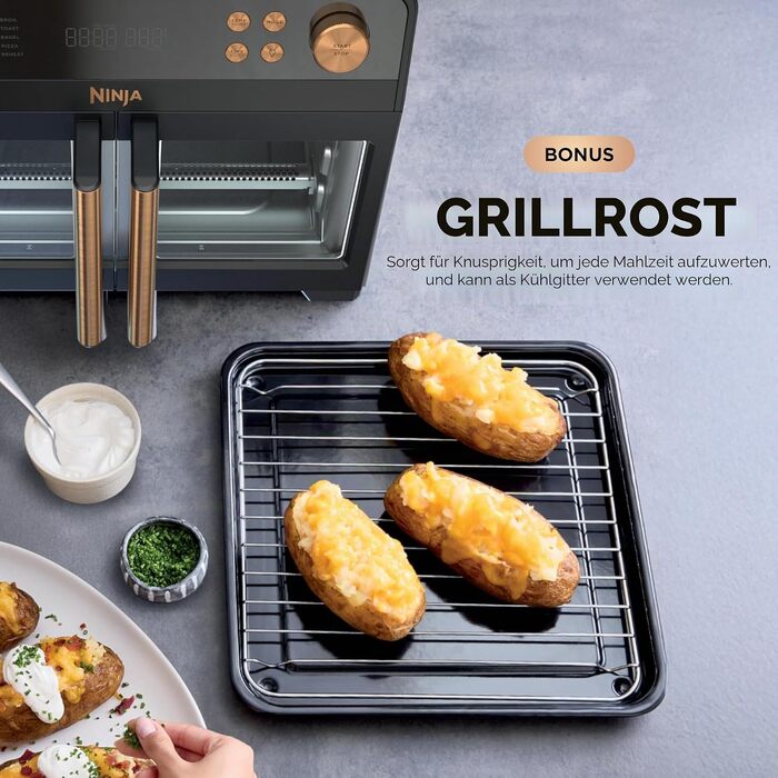 Мультипіч Ninja French Door Premier Air Fry Oven 10-в-1, 20.3 л, з кошиком для фритюрниці 5 л та аксесуарами, чорна, FO101BK