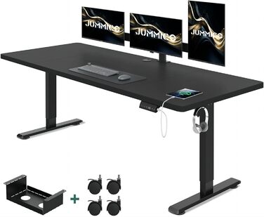 Електричний регульований стіл JUMMICO 160x80 см з USB, кабель-органайзером, ергономічний комп'ютерний стіл для офісу, чорний