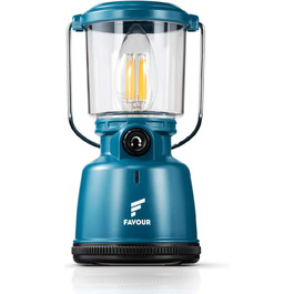 Favour Retro LED ліхтар для кемпінгу, акумуляторний, водонепроникний IP64, з диммером і режимом свічки, синій, ударостійкий, підвісний, знімний абажур, акумулятор у комплекті