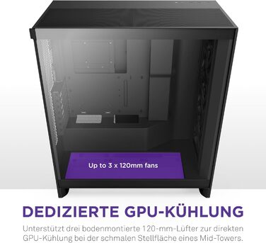 Корпус NZXT H7 Flow для ПК, Mid-Tower ATX, чорний, з потужною вентиляцією, підтримка до 3х 120-мм вентиляторів знизу для охолодження відеокарти, 3х 120-мм фронтальних вентиляторів, місце для радіатора 420 мм спереду