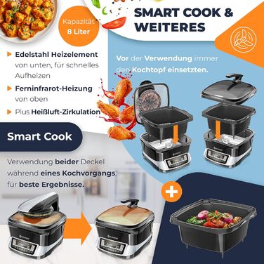 Мультиварка KESSER® 8л з фритюрницею, 16 програм, срібна: приготування на грилі, випікання, тушкування, приготування на пару, підтримка тепла, рисоварка, функція йогурту