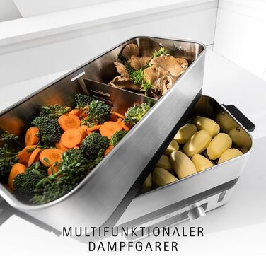Пароварка міні WMF Küchenminis 220 Вт з контейнером для ланчу, компактна, нержавіюча сталь Cromargan® матова, об'єм 1л